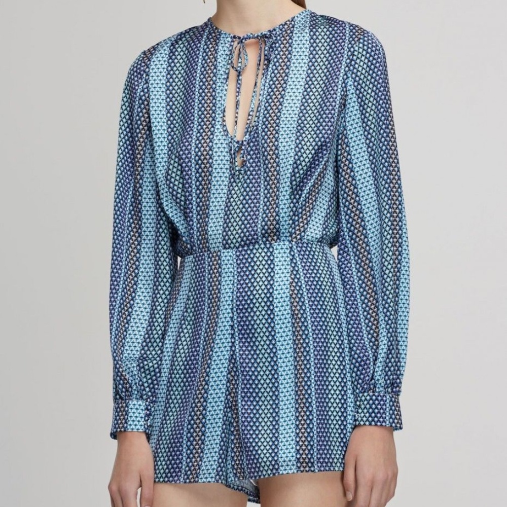 FINDERS KEEPERS Blue Dot Keyhole Hunter Long Sleeve Romper